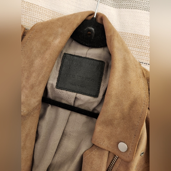 All Saints Genuine Leather Jacket Size 8 Colour Beige - Picture 4 of 5
